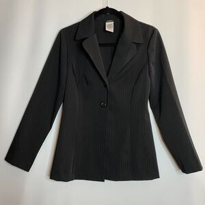 VTG Tangents Blazer Pinstripe 2 Button Black Womens 3/4